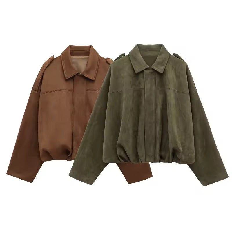RHEA – Oversized Bomberjacke aus weichem Wildleder-Look